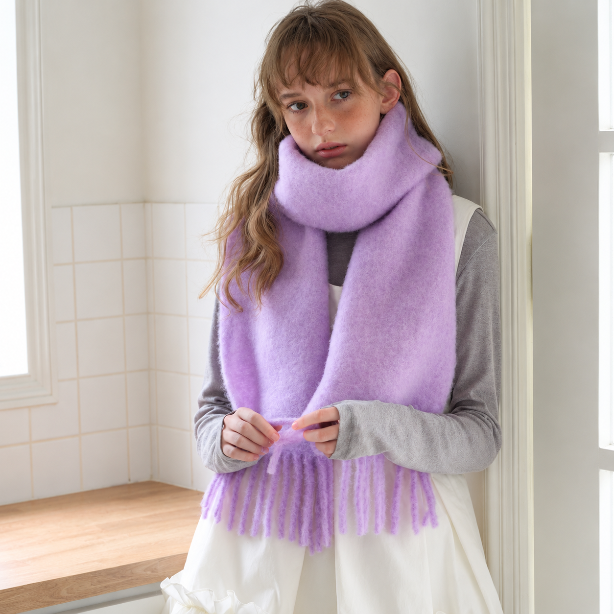 Foulard en laine et viscose blanc