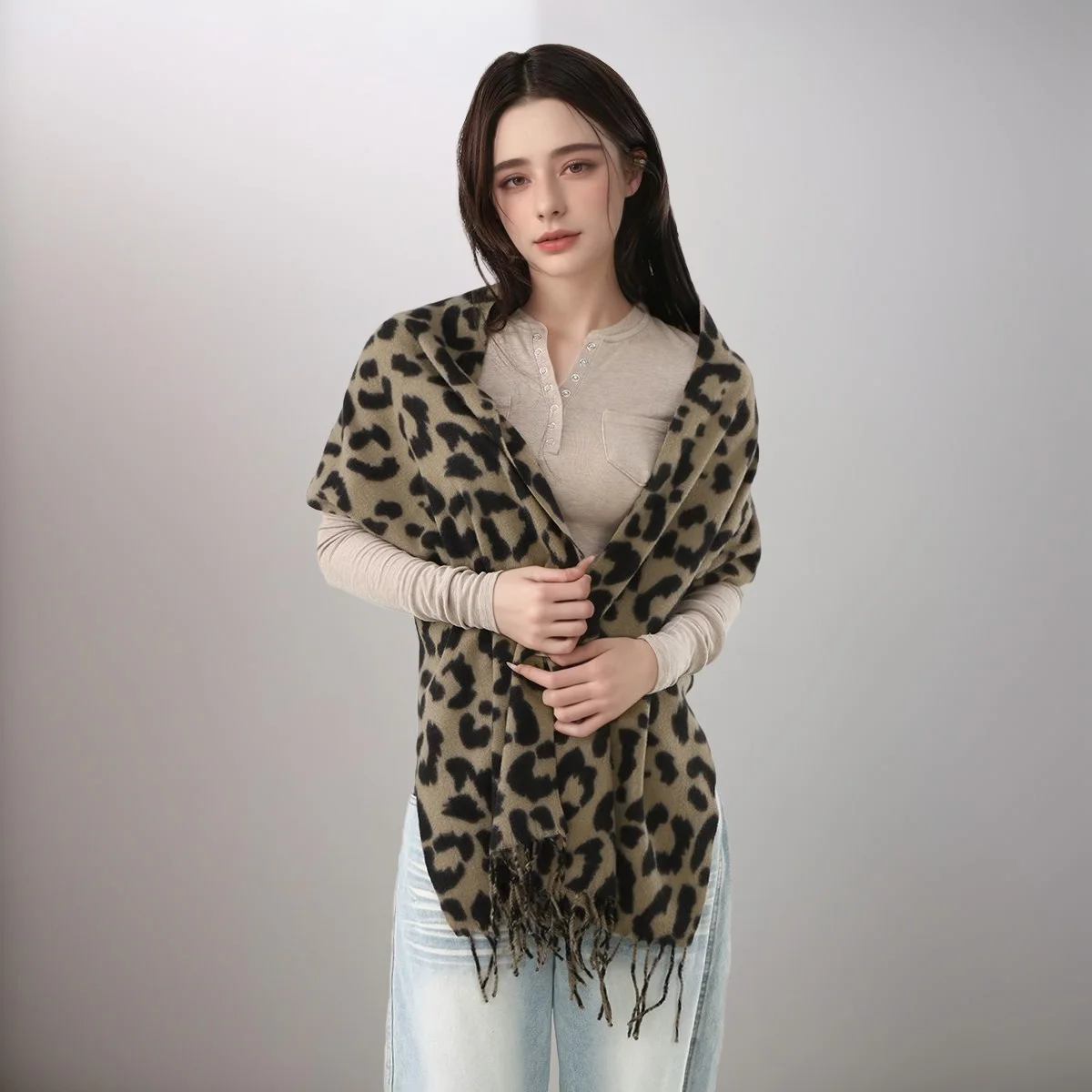 Écharpe en polyester à motif léopard